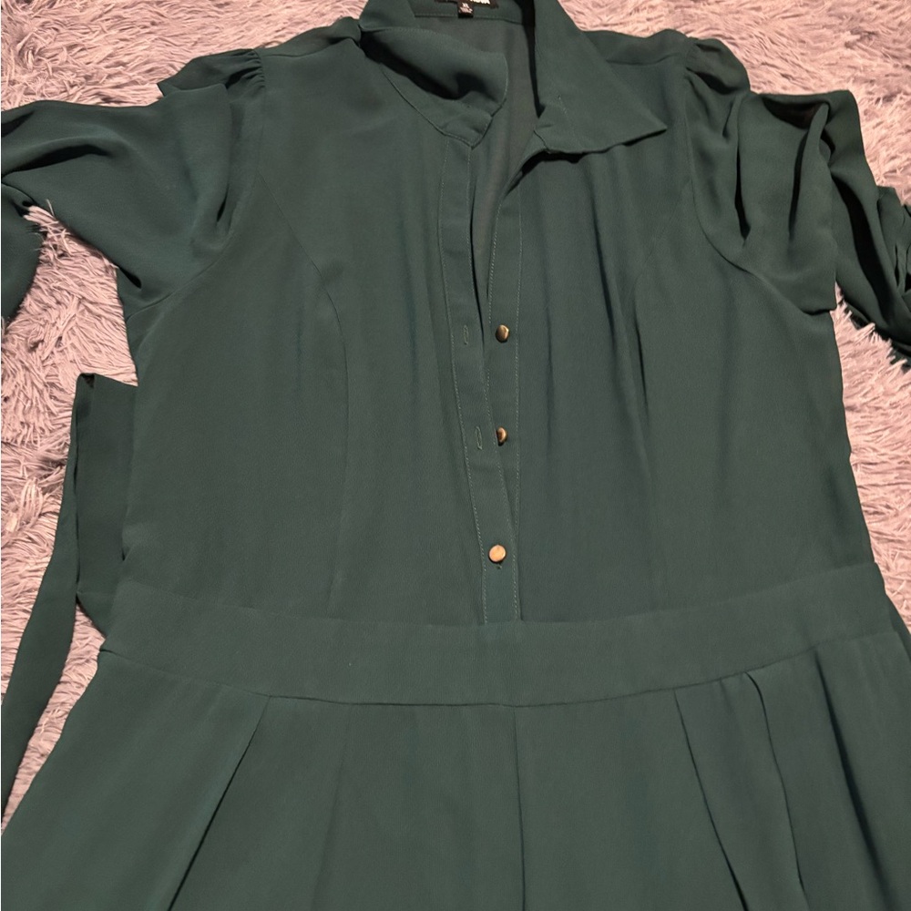 Elegant Green Women's wide legged jumpsuit, sheer top with pockets…